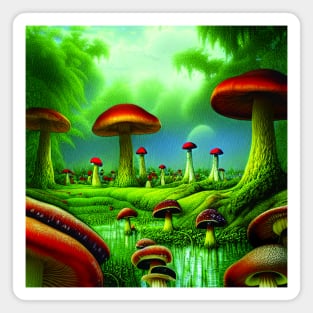 Mushroom Village Near A river And Under Mountains, Cute Mushroom Aesthetic Magnet